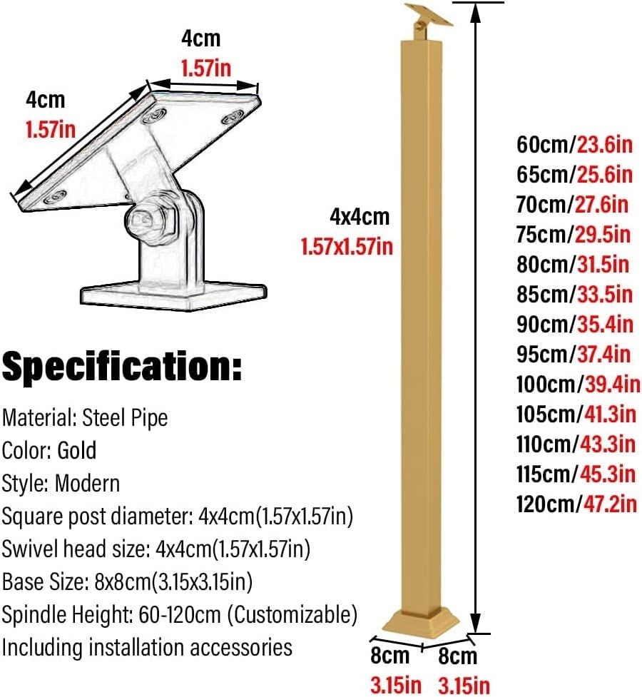 Balustre carré avec raccord orientable pour garde-corps robuste