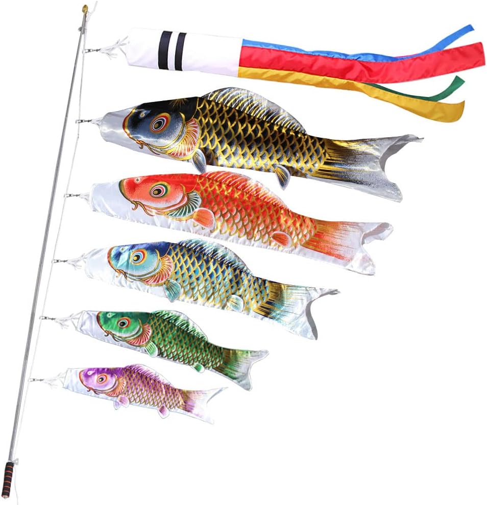 鯉のぼり こいのぼり ベランダ用 真鯉 ポール付き 子鯉 金箔鯉 1m 吹流し 緋鯉 5点セット