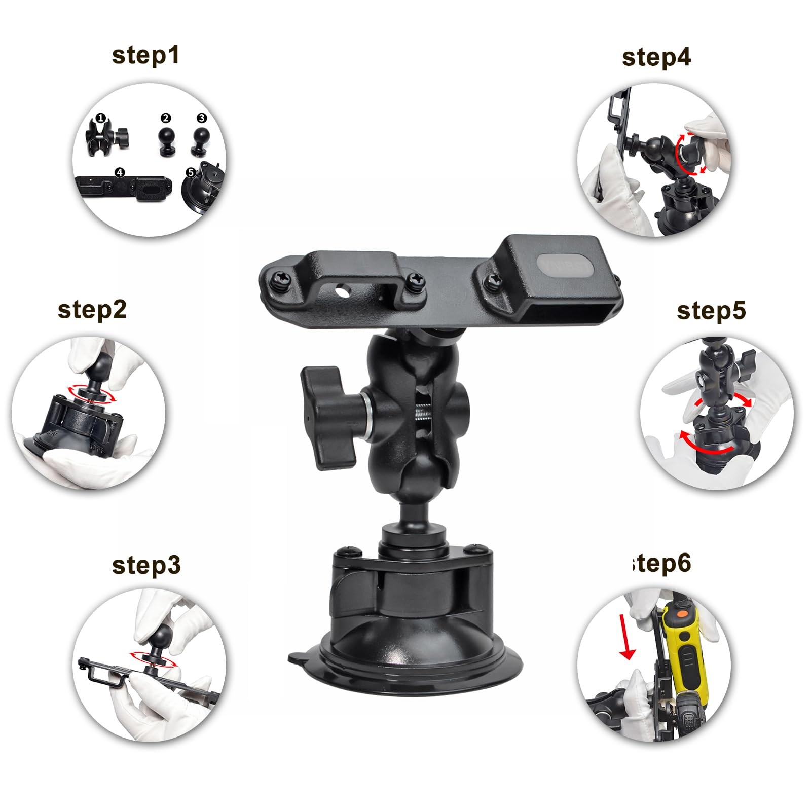 Support à Ventouse pour Talkie Walkie/Radio Micro, Porte de Voiture Réglable pour Radio, Compatible avec Motorola BaoFeng Icom Kenwood Wouxon QUANSHENG Radios Bidirectionnelles