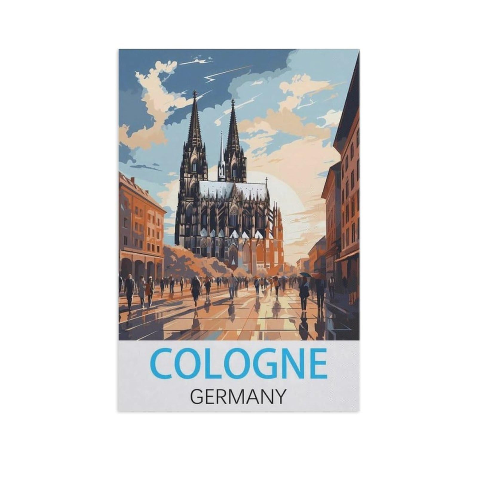 BEAYODKP DIY Paint by Numbers for Adults Canvas，Cologne Germany，DIY Oil Painting, Pictures Drawing Paintwork with Paintbrushes Decoration Gift(30x40cm) 11.8x15.7 inches-FV21