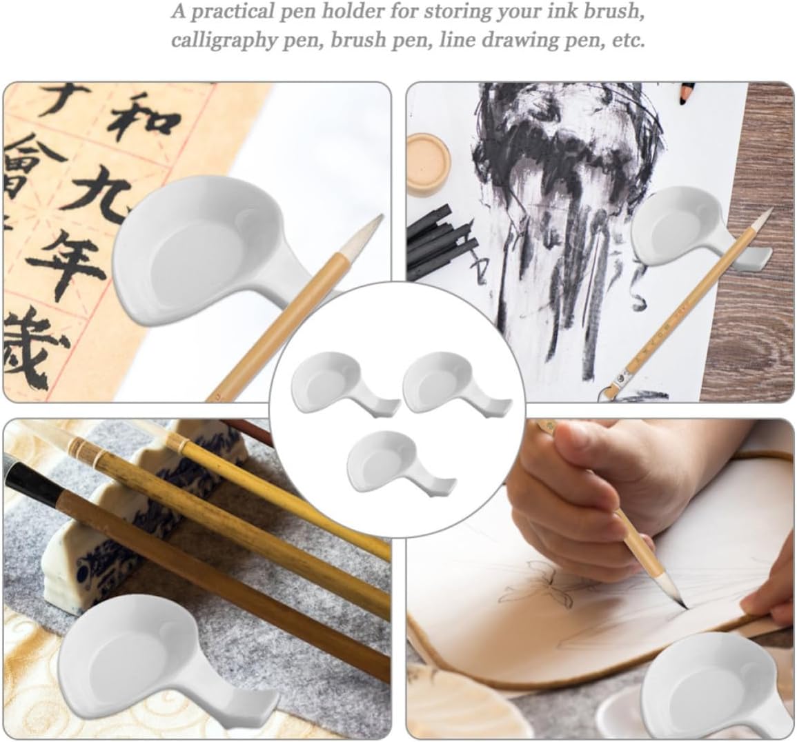 Ceramic Brush Pen Holder and Rest for Calligraphy Painting Creation Simple and Generous 3 Pcs for Ink Brush