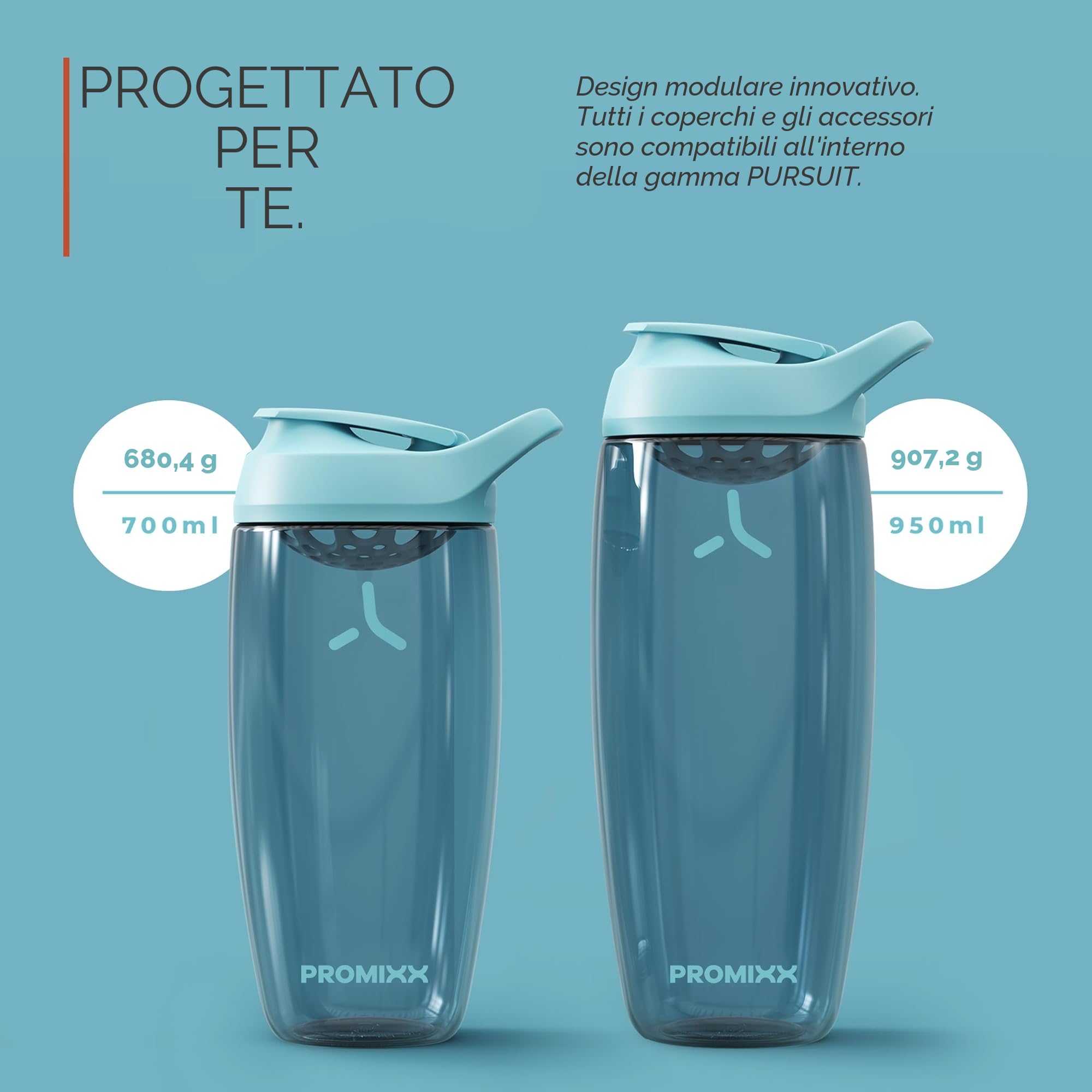 Promixx PURSUIT Bottiglia shaker per proteine New Edition - Bottiglie per miscele di proteine e integratori - Bicchiere shaker per proteine facile da pulire e resistente, 700ml, Blu Notte