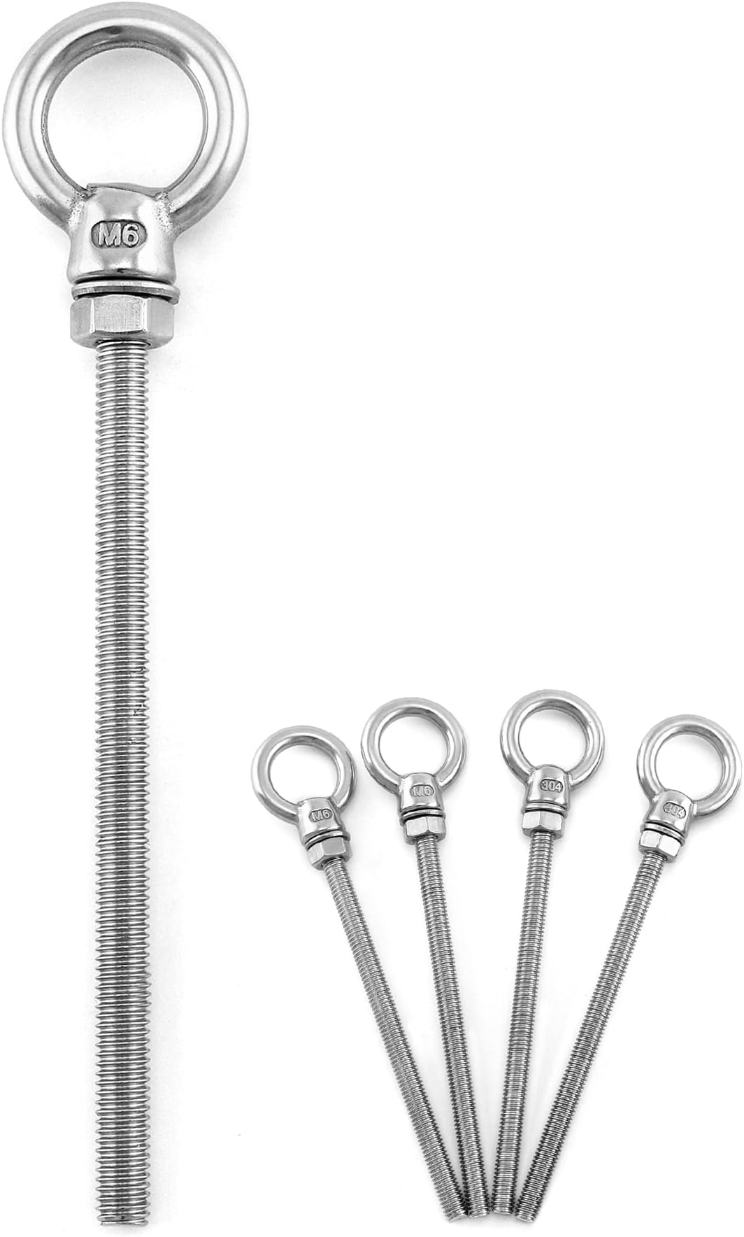 QWORK Threaded Eyebolts, 5 Pack 1/4" x 4" Long Stainless Steel Marine Grade Shoulder Eye Bolt