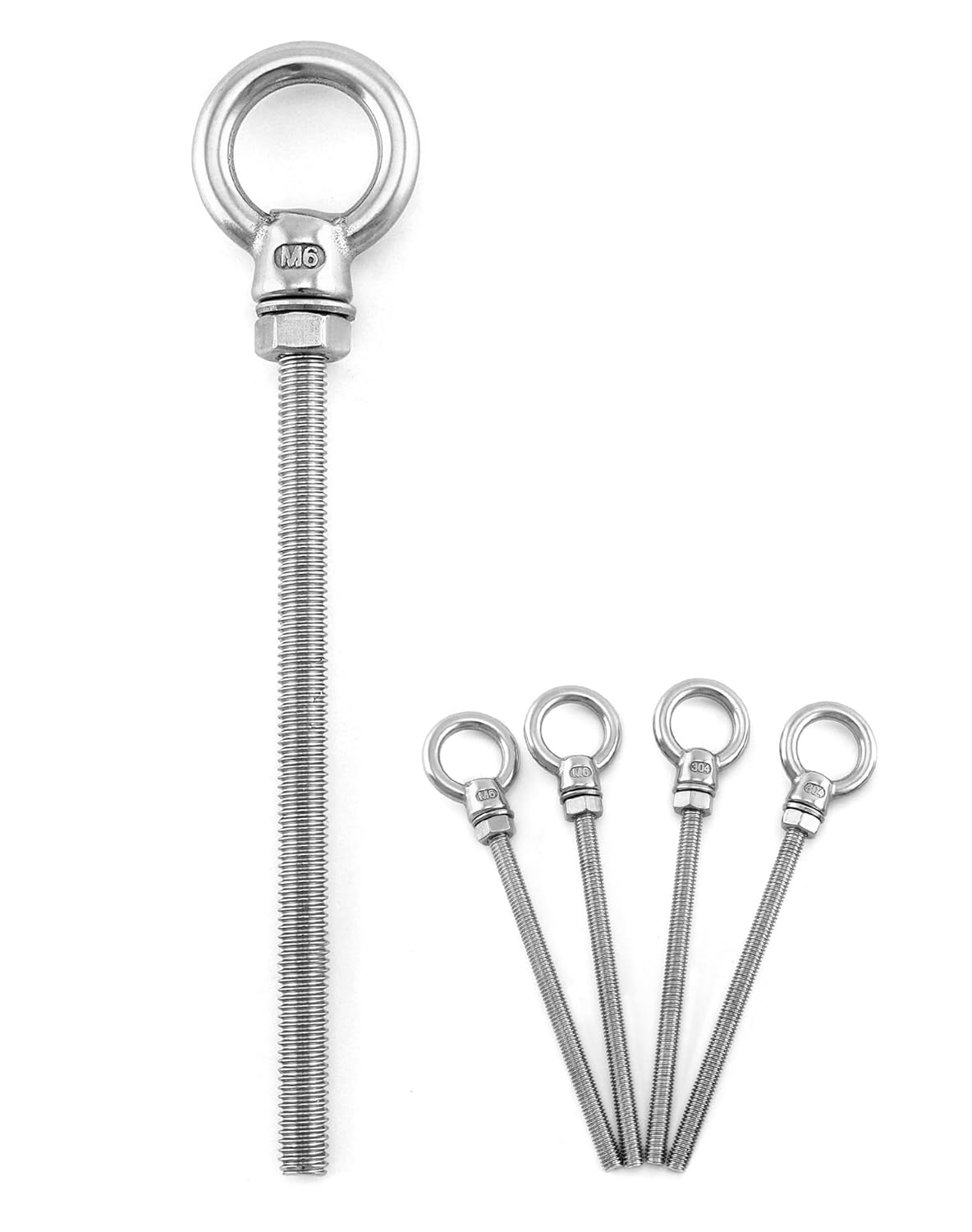 QWORK Threaded Eyebolts, 5 Pack 1/4" x 4" Long Stainless Steel Marine Grade Shoulder Eye Bolt
