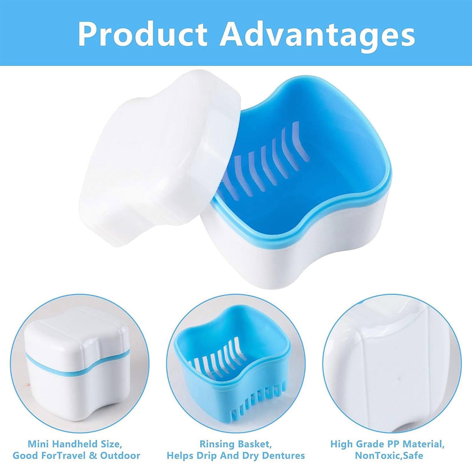 Denture Container Case For Travel - Denture Bath Case | Denture Cup Bath Box Case With Strainer Basket | Dentall Retainer Case Soaking Container Denture Cleaing Cup For Upper And Lower