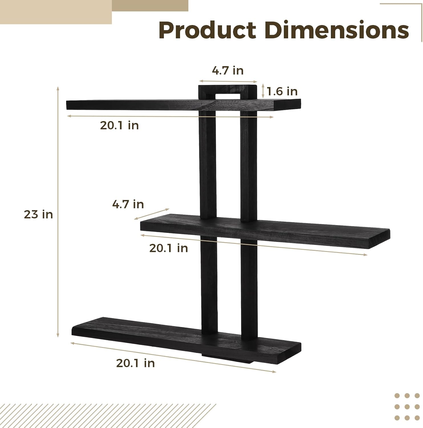 3-Tier Variable Floating Shelf, Wooden Wall Shelf, Rustic Wall-Mounted Organizer for Bathroom, Bedroom, Living Room, Home Storage