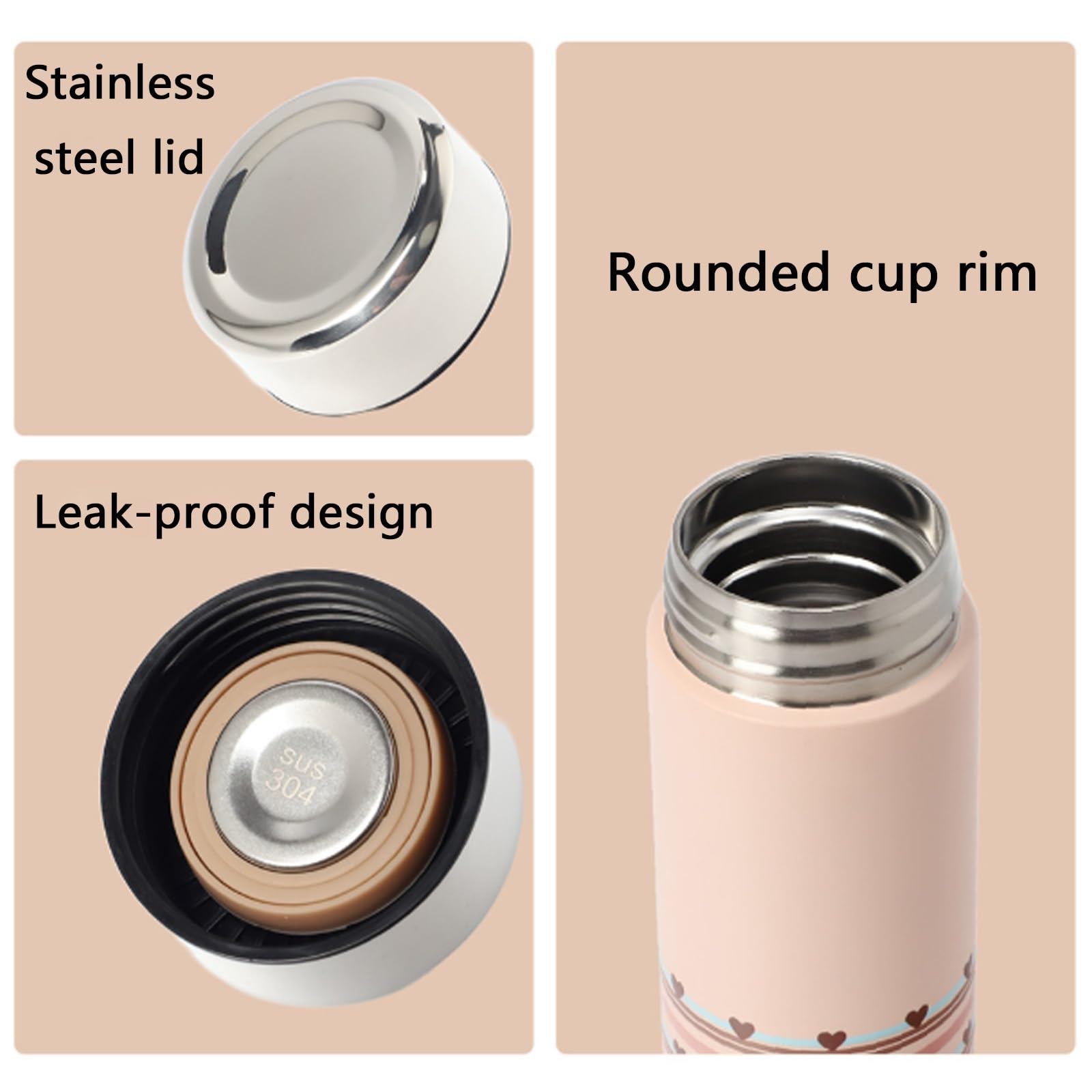 210ml / 7oz, Termo Cafe Pequeño, Vaso Termico, Fácil de Limpiar, Hermética y A Prueba de Fugas, Ideal para Llevar Fuera(Pink)