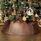 FORUP Metal Christmas Tree Collar, 20.8'/27.5' Inner Diameter Ring, Base Cover for Trees Up to 7.5Ft, Skirt Base Stand Protection from Pets (Bronze)