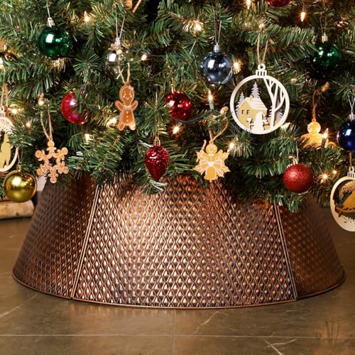 FORUP Metal Christmas Tree Collar, 20.8"/27.5" Inner Diameter Ring, Base Cover for Trees Up to 7.5Ft, Skirt Base Stand Protection from Pets (Bronze)