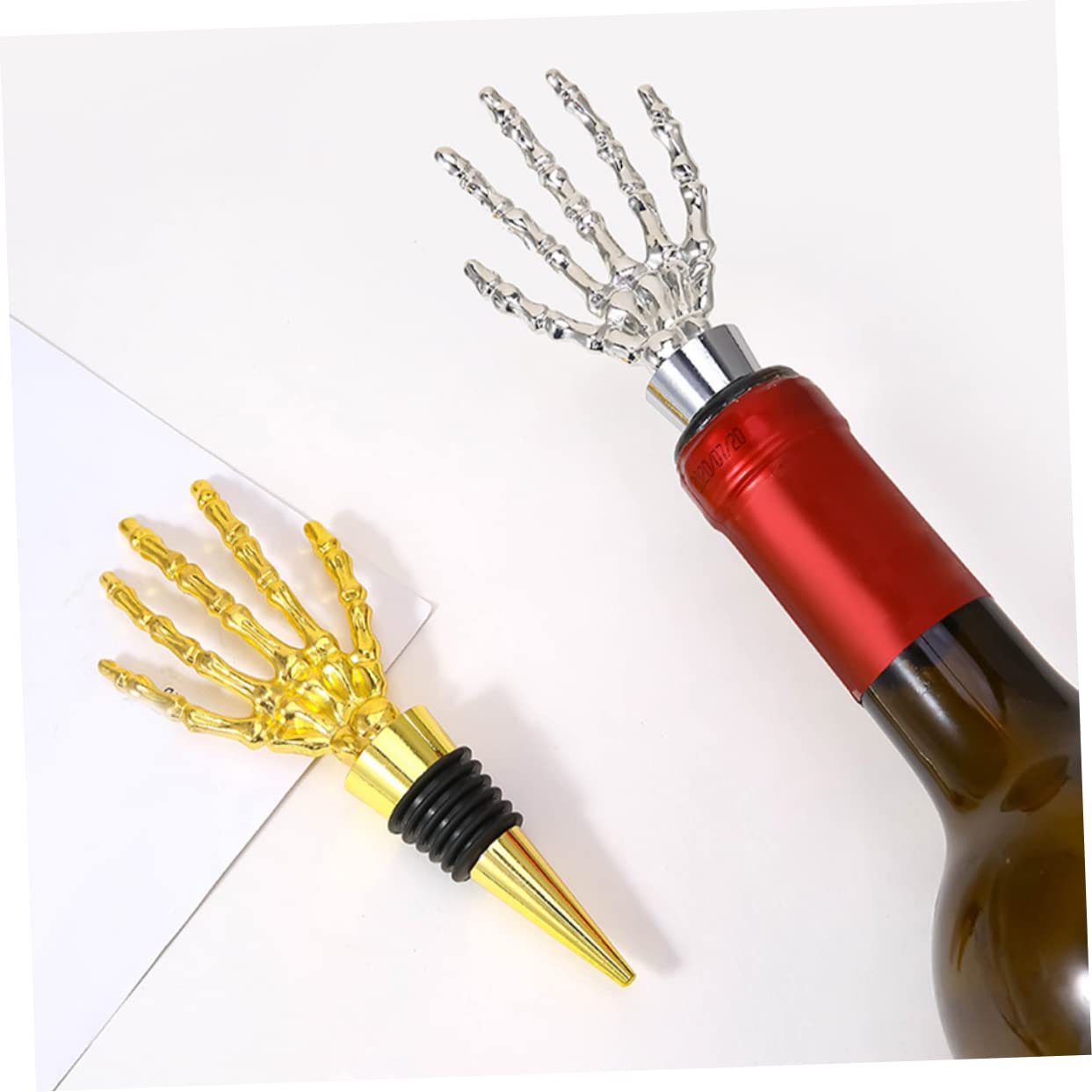 Cabilock 5 Piezas Tapon De Vino Tapón De Botella De Garra Tapón De Vino De Calavera Vino Reutilizable Corchos De Vino Tapón De Bebida De Cocina Tapón De Vino para Fiesta Aleación De Metal