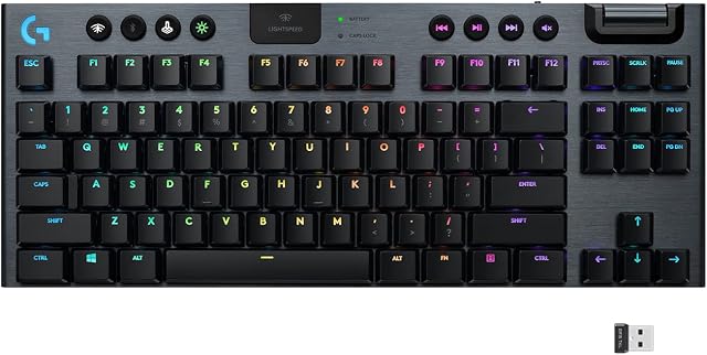 Clavier mécanique de jeu sans fil Logitech G915 TKL Tenkeyless Lightspeed RGB, options d'interrupteurs à profil bas, LIGHTSYNC RGB, prise en charge avancée sans fil et Bluetooth - Cliquant, Noir