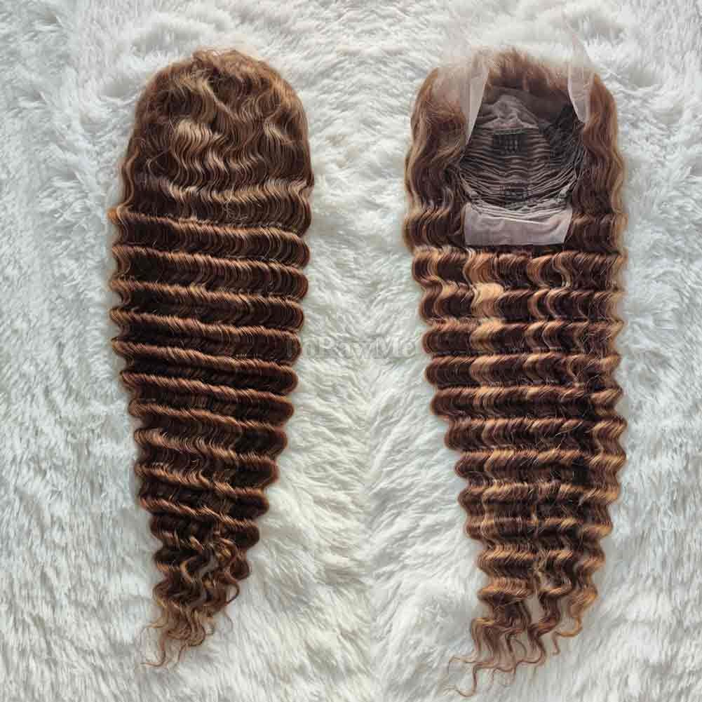 Pre Plucked Brazilian Virgin Lace Front Wigs 180% Density 4/27 Highlight Deep Wave Human Hair Wigs For American Women 13X4 Deep Space Lace 14 Inch