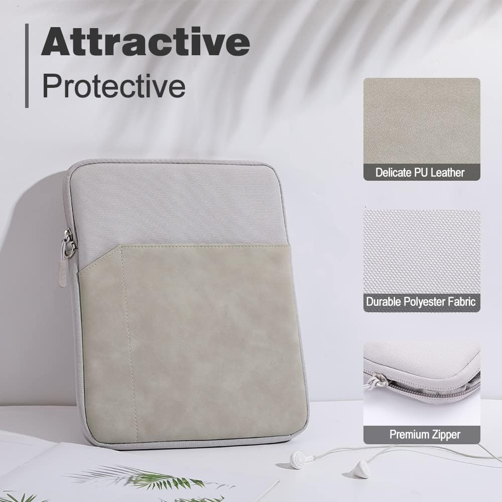 TiMOVO 9-11 Inch Tablet Sleeve Bag for iPad 11-inch A16 2025, iPad 10th Gen. 10.9", iPad 10.2", iPad Air 11/Air 5th/4th Gen. 10.9", Galaxy Tab A9+/A9 Plus 11", Protective Bag with Pocket, Light Gray - Image 3