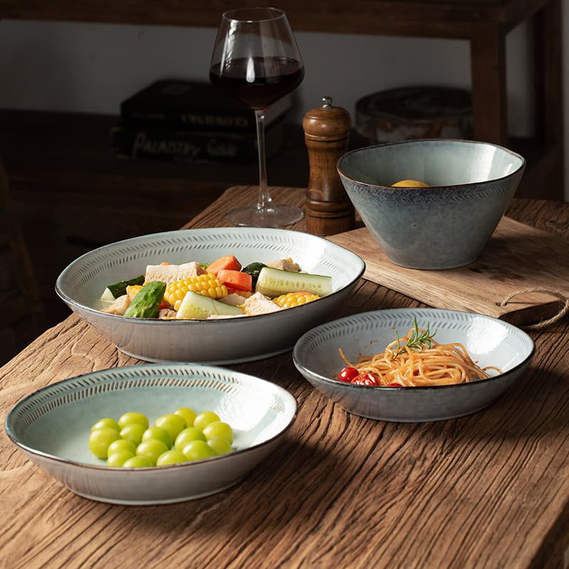Talerze retro ceramiczna duża miska na owoce retro duża miska na warzywa o dużej pojemności talerze obiadowe (B, 7 szt.)