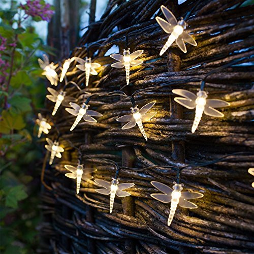 Dragonfly Solar String Lights Outdoor, DINOWIN 20ft 30 LED Waterproof Fairy Lights Decorative Lighting for Indoor/Outdoor Home Garden Lawn Fence Patio Party and Holiday Decorations (Warm White) - Image 2