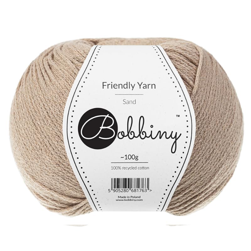 Bobbiny Friendly Yarn 100% Recycled Cotton for Knitting Amigurumi Macrame Crochet ∼200m (Sand)