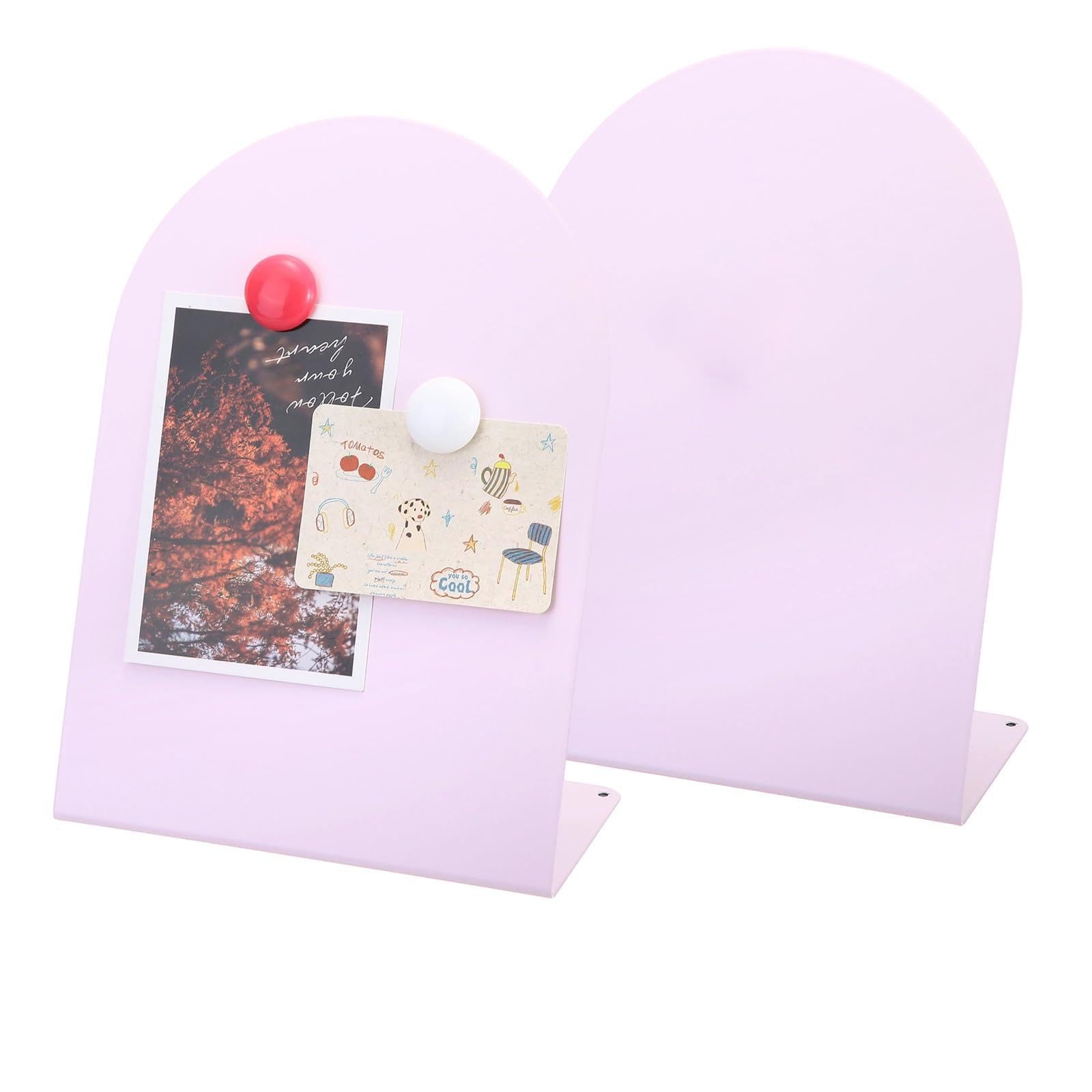 PATIKIL 2Pcs Magnetic Bulletin Board, Metal Magnet Board Tabletop Memo Display Easel Stand with 8 Colorful Magnets for Home Office Kitchen Restaurant Cafe Supplies, Pink