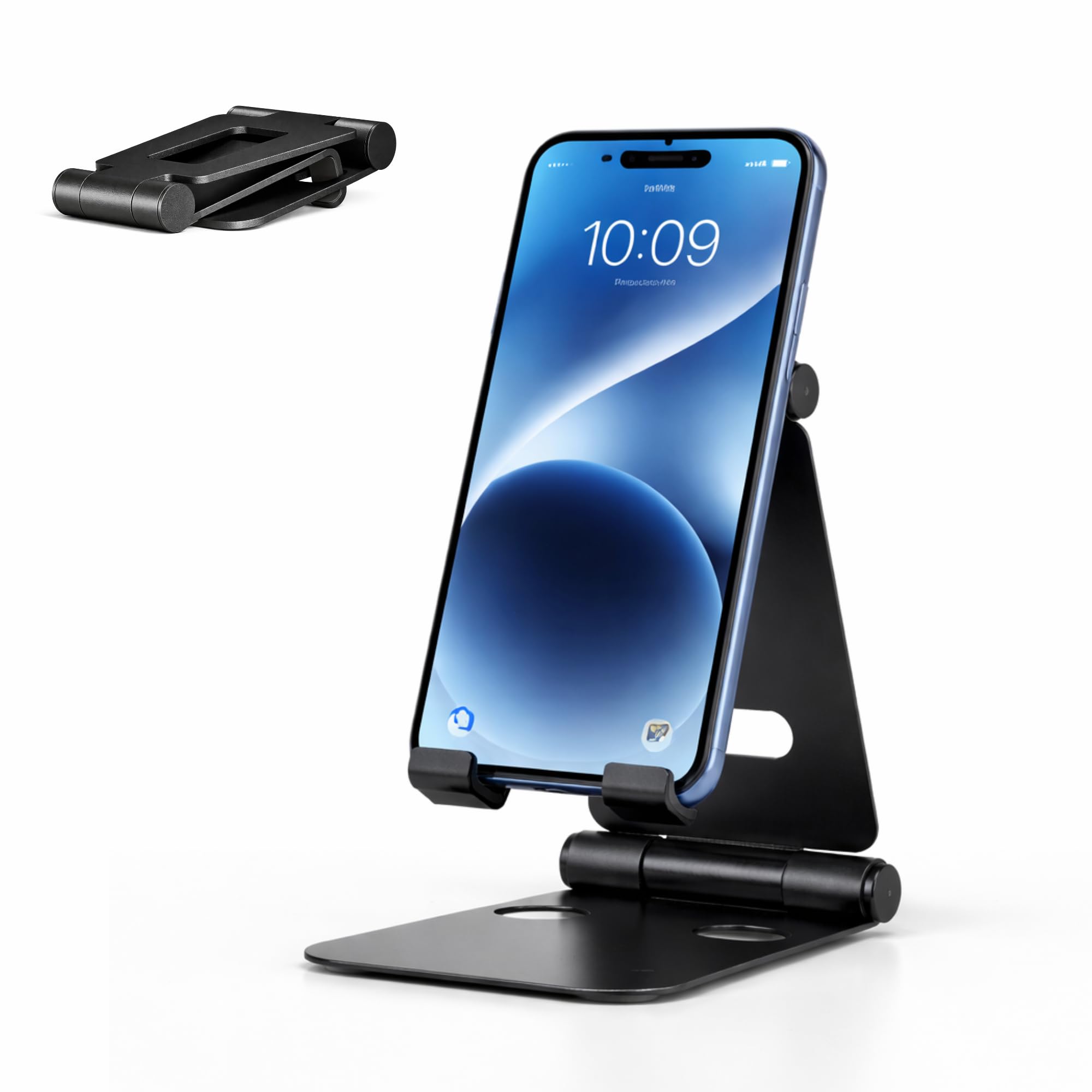 Flexo Folding Metal Mobile Stand for Smartphones and Tabs | Adjustable Angle & Height Foldable Desktop Phone Holder (Black, Large-Lite)-image-6