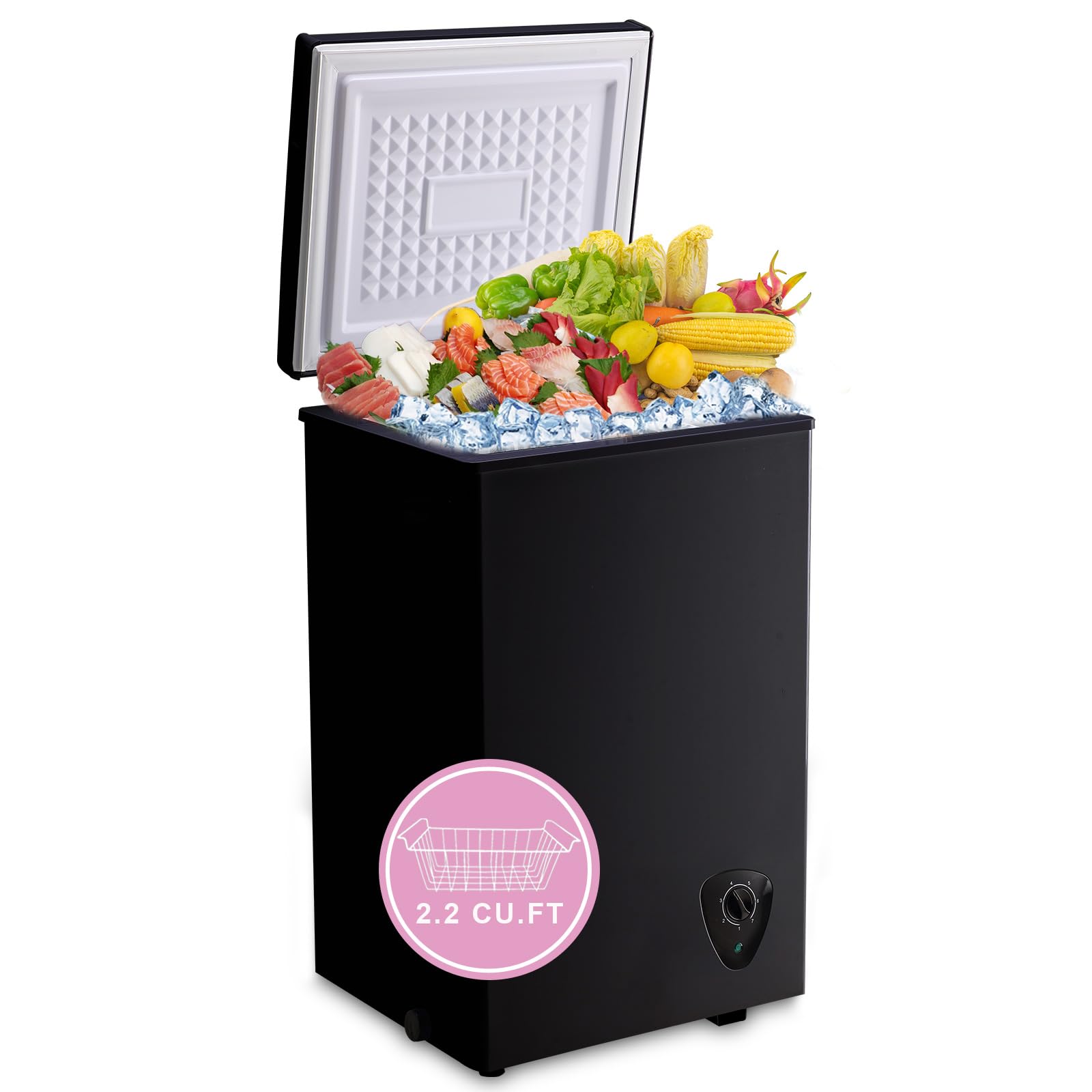 Chest Freezer 2.2 Cu.Ft Small Deep Freezer Adjustable Temperature 7 Thermostat and Energy Saving Removable Basket for Garage Basement Dorm Apartment Kitchen Business, Black on Fridge.com