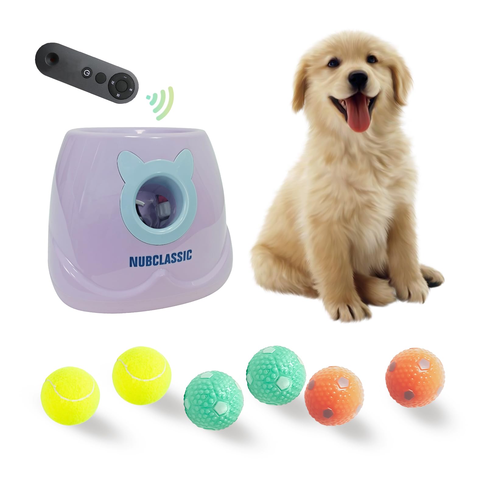 BESTHLS Lanceur automatique de balles de tennis interactif pour chiens de petite et moyenne taille, distance de recherche de 10 à 30 pieds (violet, télécommande incluse)
