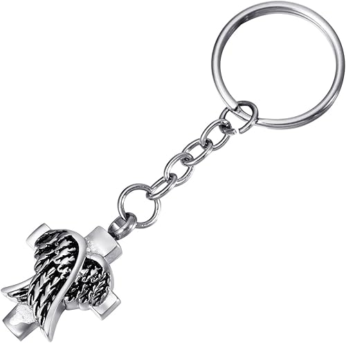 FCZDQ Llavero de urna de ceniza, cruz de ala de ángel, colgante de recuerdo conmemorativo, joyería de cremación, Ala de ángel 1