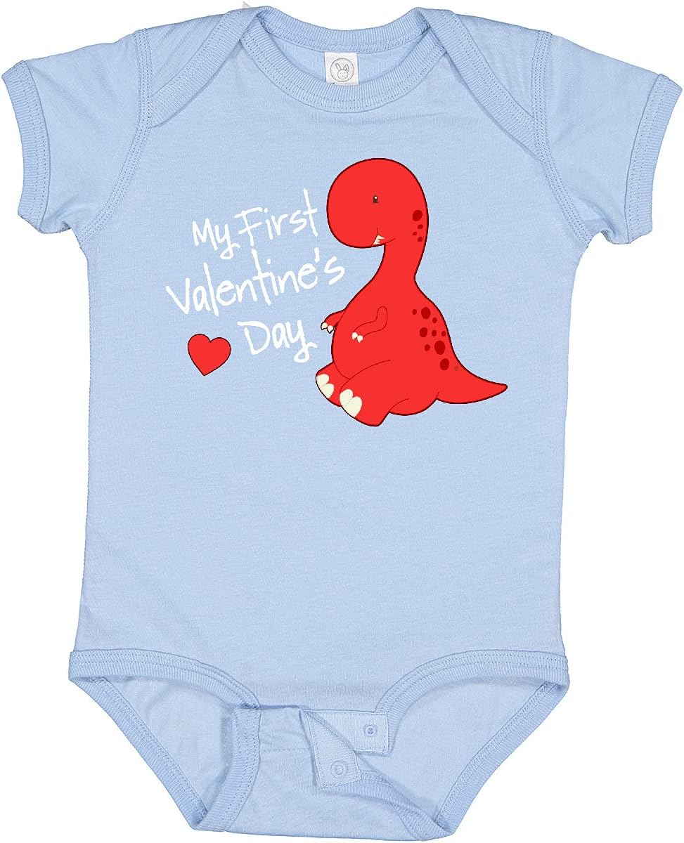 inktastic My First Valentine's Day Red Dinosaur with a Heart Baby Bodysuit