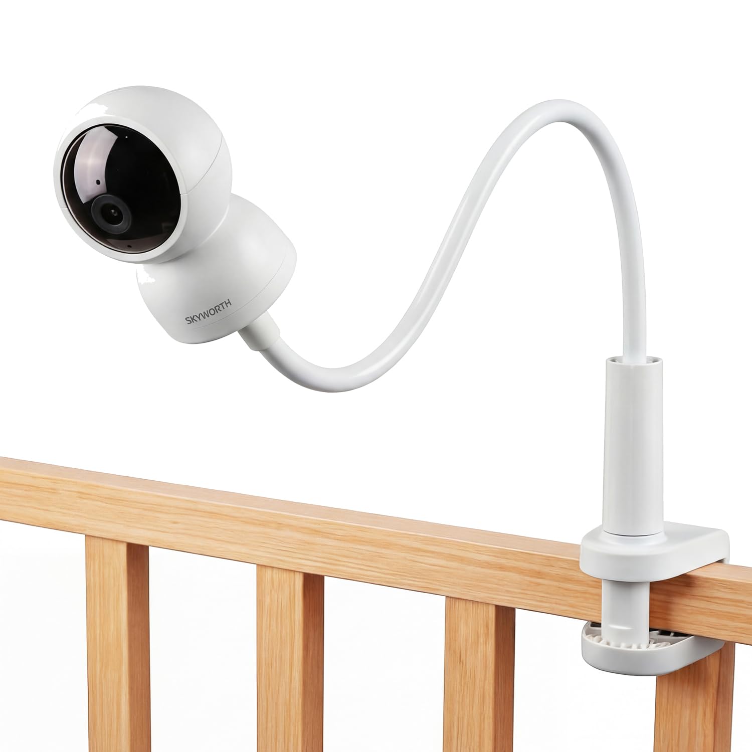 Skyworth ベビーカメラ スタンド クランプ式 簡単取り付け 見守りカメラ スタンド 金属製アームで強力サポート ベビーモニタースタンド 工具不要 ベビーモニターアーム 75cmまで伸縮可能 ペットカメラ 固定スタンド 360°回転可能 ベビーカメラ アーム 1/4”ネジ穴対応 (ホワイト, マウント)