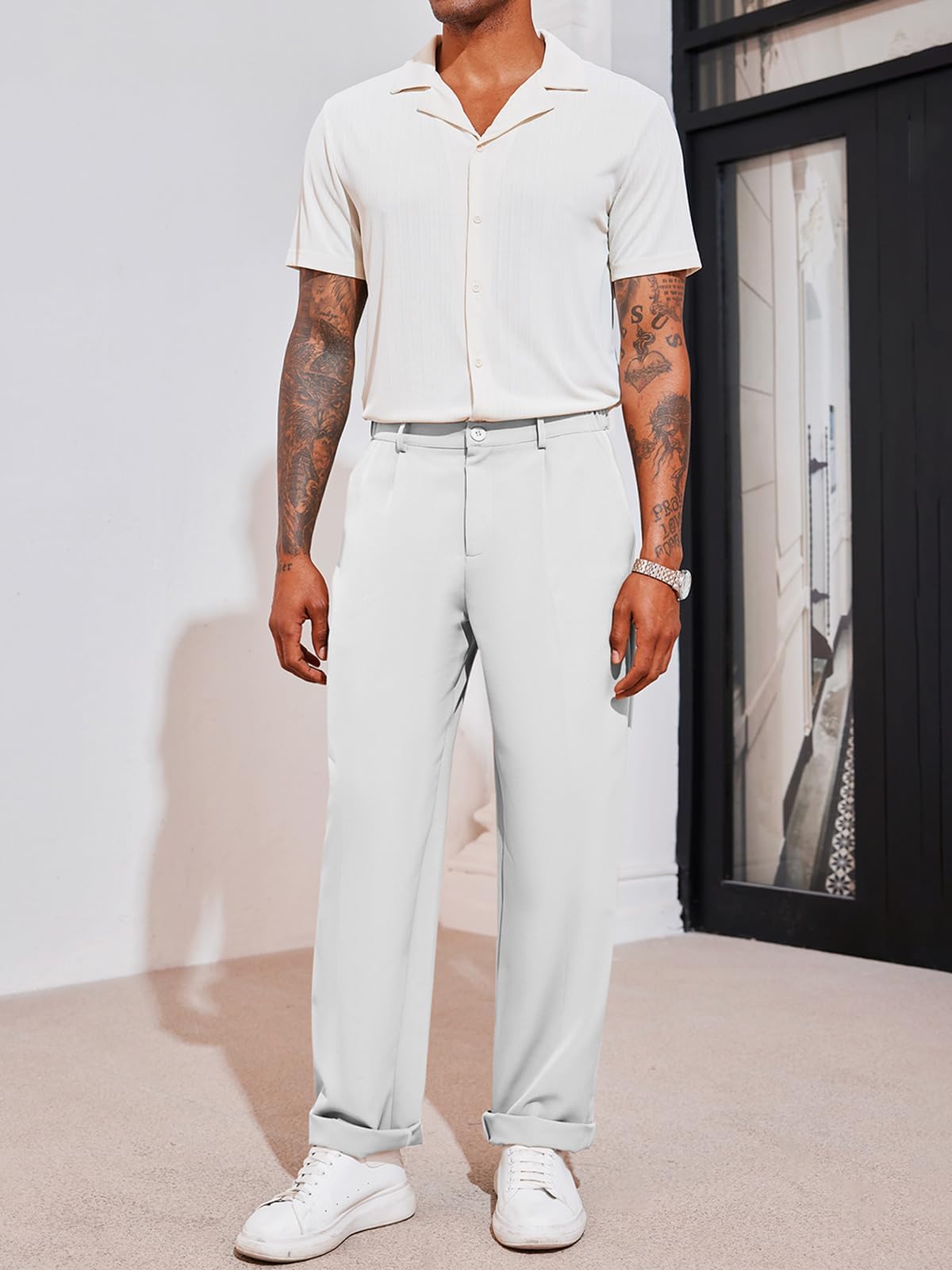 Runcati Pantalon chino décontracté en tissu élégant pour homme