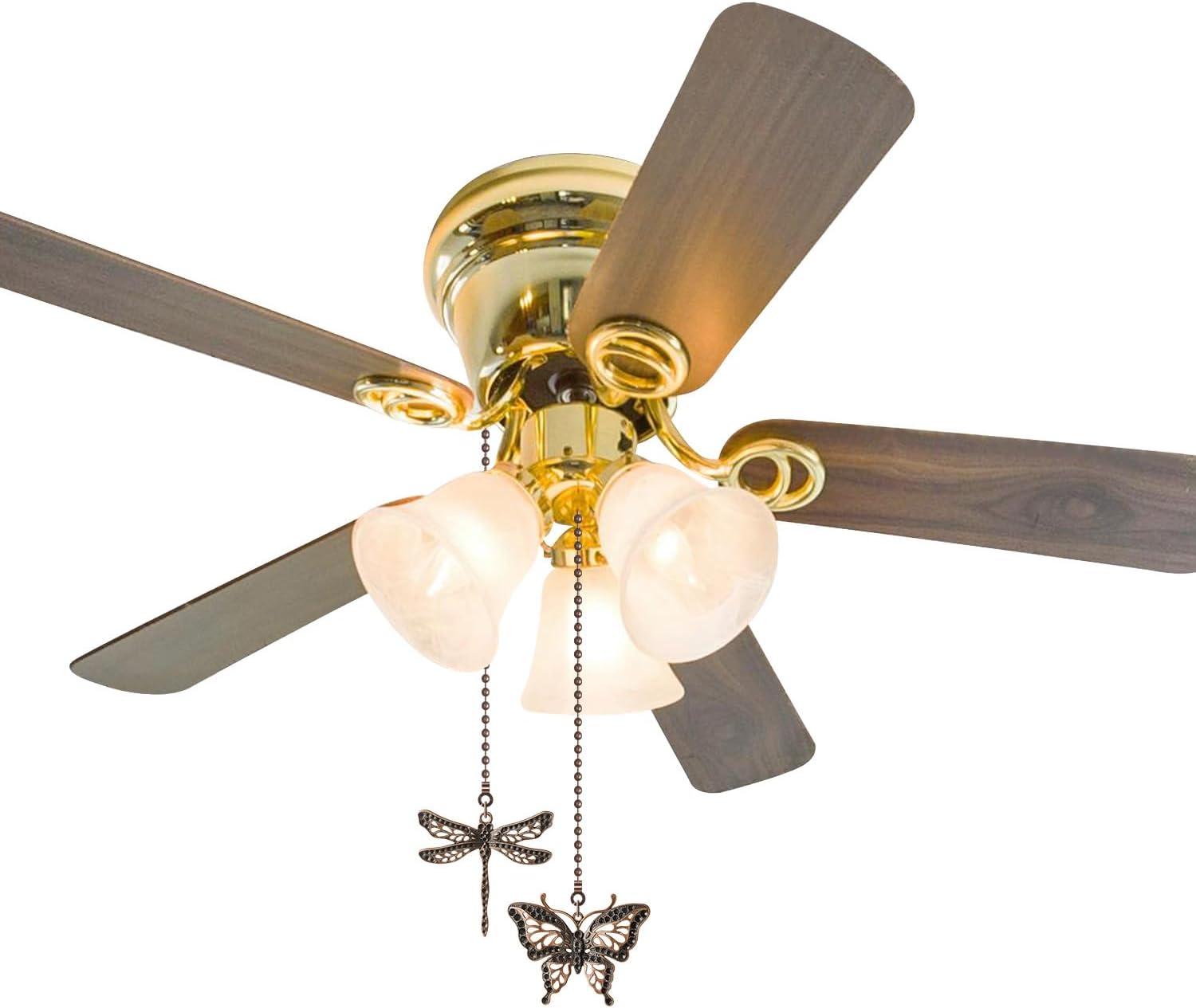 Ceiling Fan Pull Chain, 4 Pack Copper Dragonfly Fan Pull Chain Extension, 12 Inches Decorative Chain Pulls Pendant for Ceiling Light Fan Lamp, Beads Ball Chain Extender with Connector