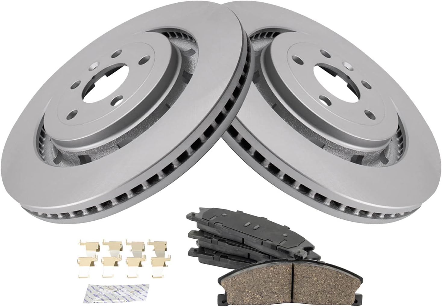 TRQ Front Premium Ceramic Brake Pad & Coated Rotor Kit Compatible with Ford Lincoln