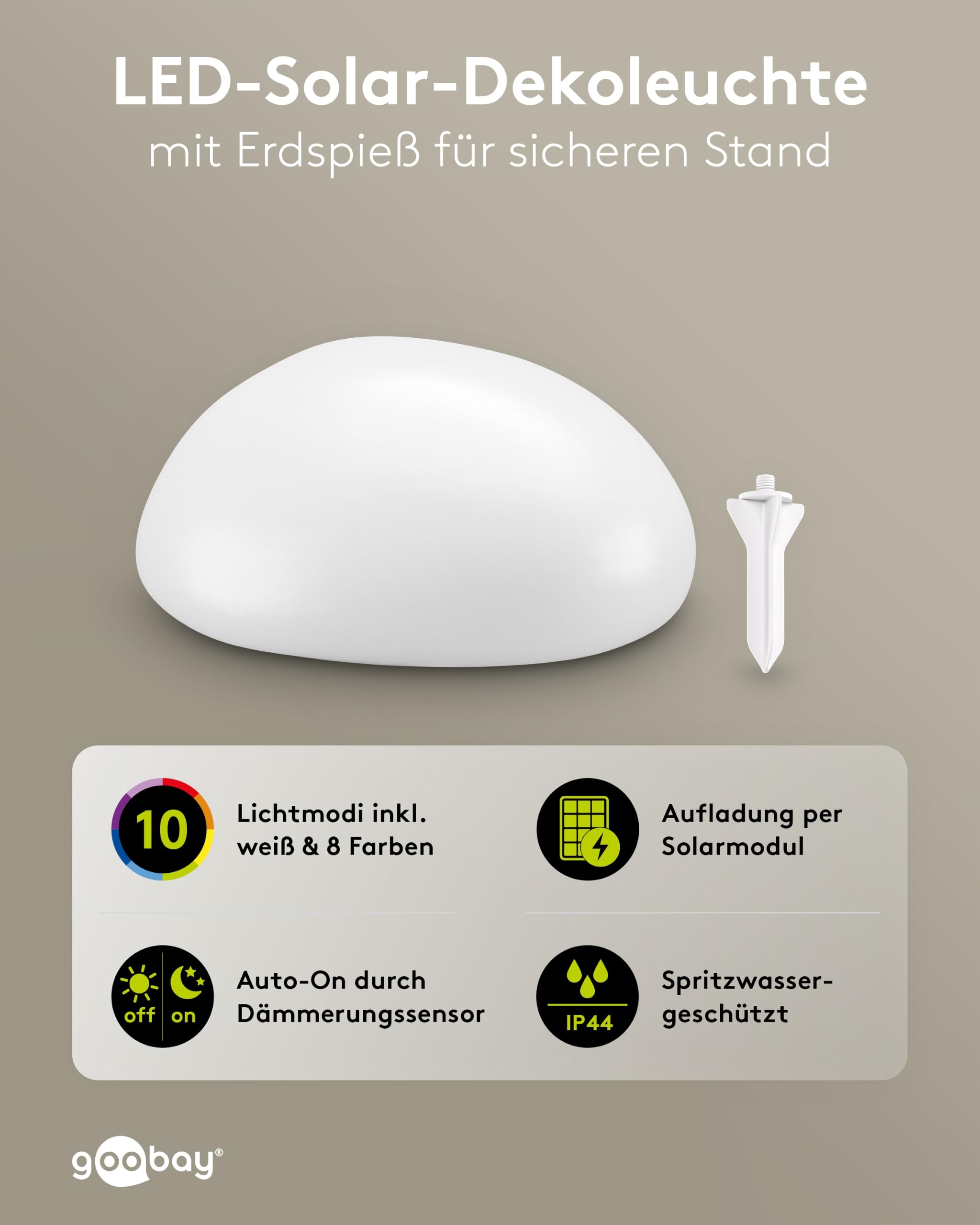 goobay Zestaw kamieni solarnych LED 24 cm, kula świetlna RGB do użytku na zewnątrz, IP44, odporna na warunki atmosferyczne, lampa solarna lampa dekoracyjna na taras, balkon, do ogrodu, nastrojowe