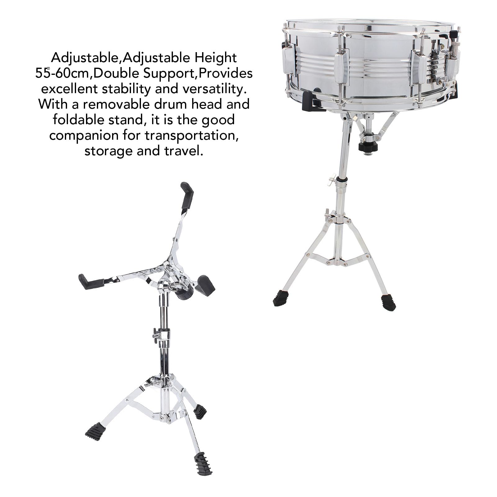 Robuster Snare-Drum-Ständer, Höhenverstellbar von 55–60 Cm, Perfekt Zum Üben des Trommelns, Tragbares Edelstahl-Design