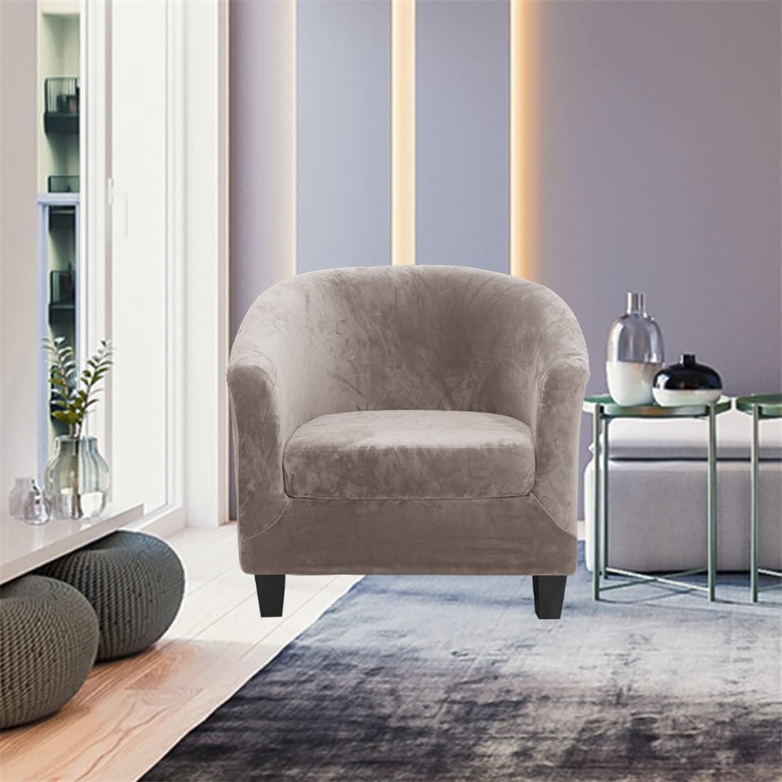 2 Pcs/Set Velvet Tub Club Chair Slipcover with Cushion Cover Spandex Soft Sofa Furniture Protector Armchair Cover Machine Washable Furniture Protector - Image 4