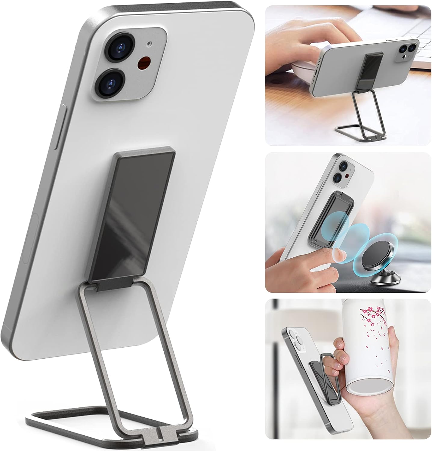 Ring Holder for Cell Phone, Senose Foldable Phone Finger Holder Kickstand Grip, Cell Phone Stand for Magnetic Car Mount Compatible for iPhone Android, Black