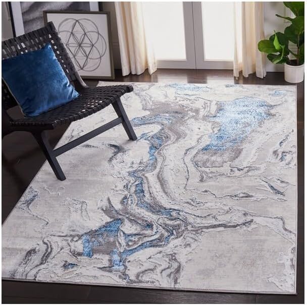 SAFAVIEH Amelia Collection Accent Rug - 2' x 4', Grey & Blue, Modern Abstract Design, Non-Shedding & Easy Care, Ideal for High Traffic Areas in Entryway, Living Room, Bedroom (ALA277F)