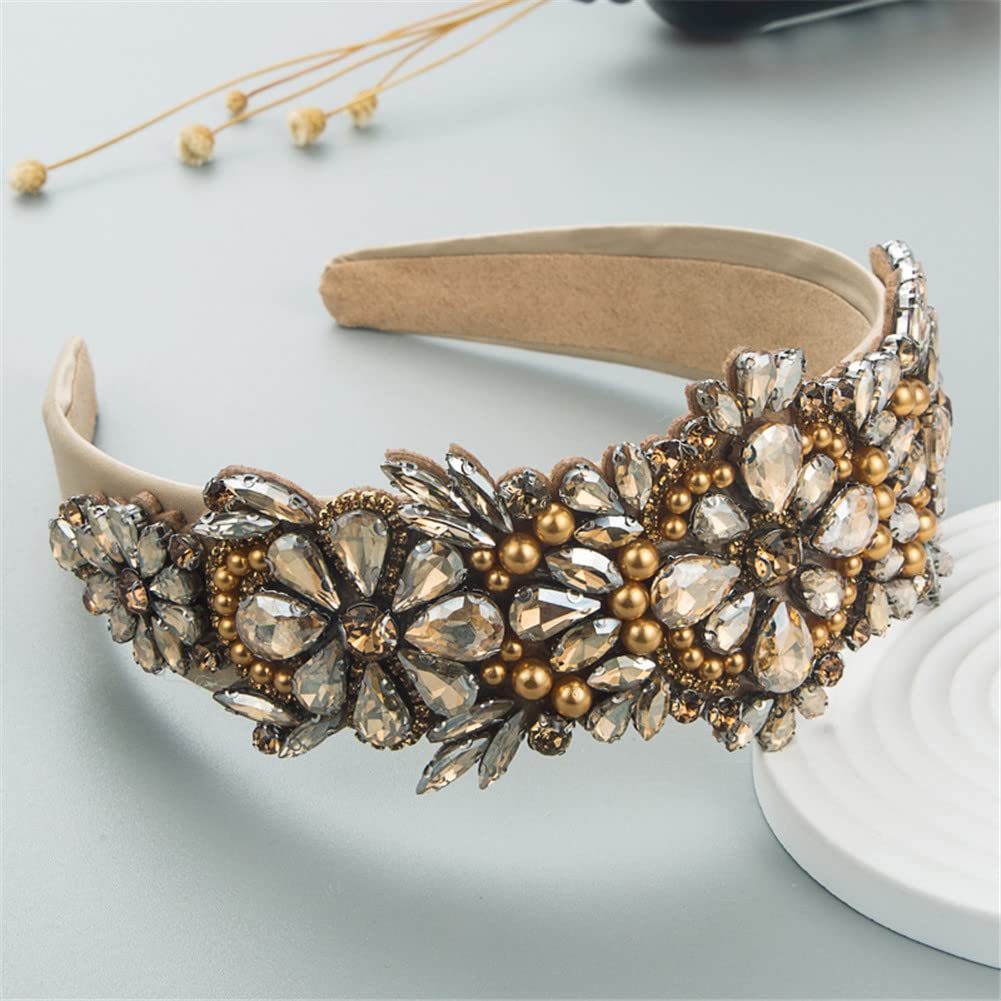 Cerchietto Capelli Con Strass Cristalli - Fascia Larga Elastica Per Donne E Bambine | Accessorio Vintage Glamour Per Matrimoni E Feste