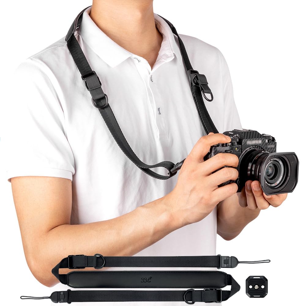 JJC Cinghia universale per fotocamera a sgancio rapido [versione aggiornata di classe] tracolla regolabile per fotocamera + piastra Arac Swiss a sgancio rapido per fotocamere Canon, Nikon, Sony,