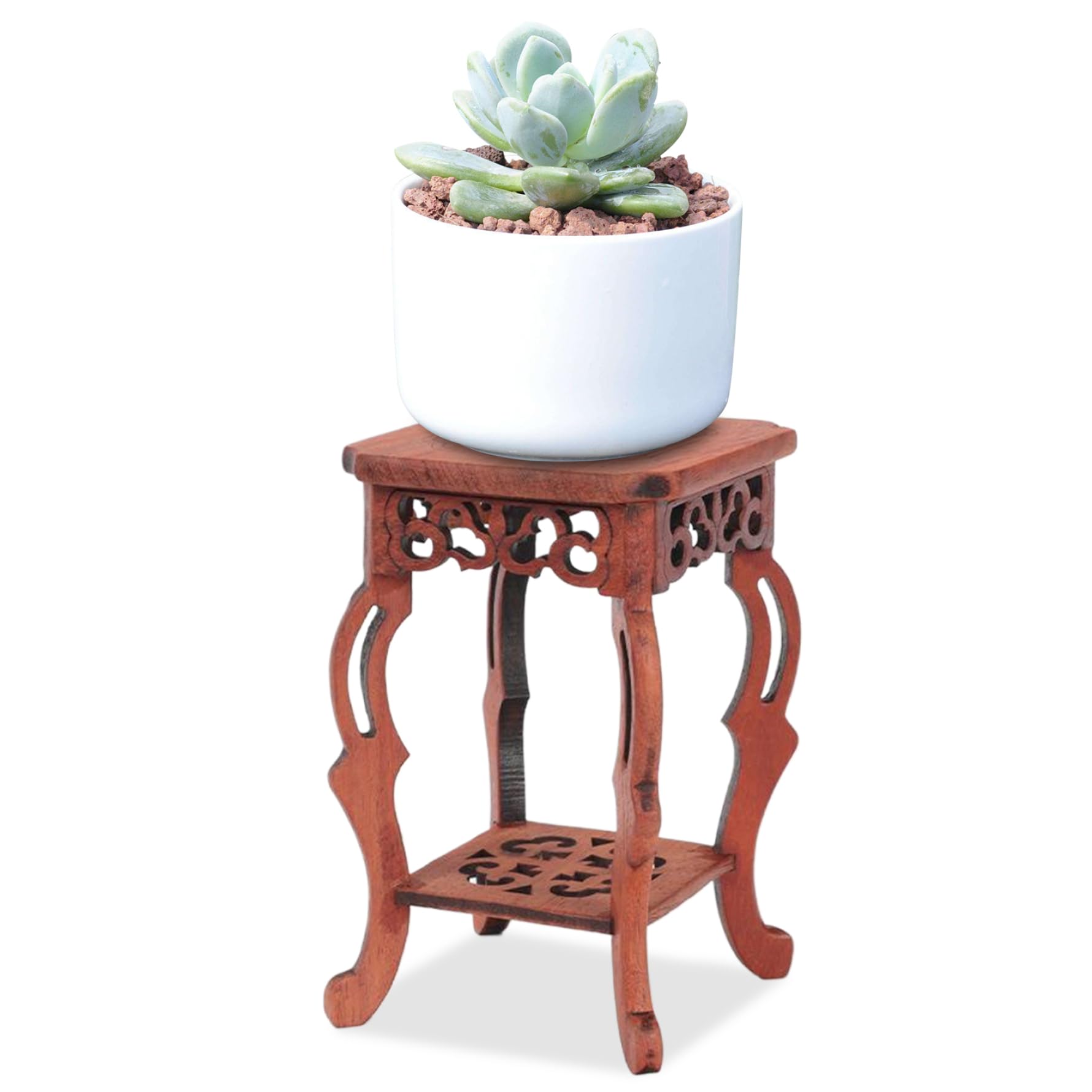 Support pour plantes en bois intérieur petit socle palissandre sculpté