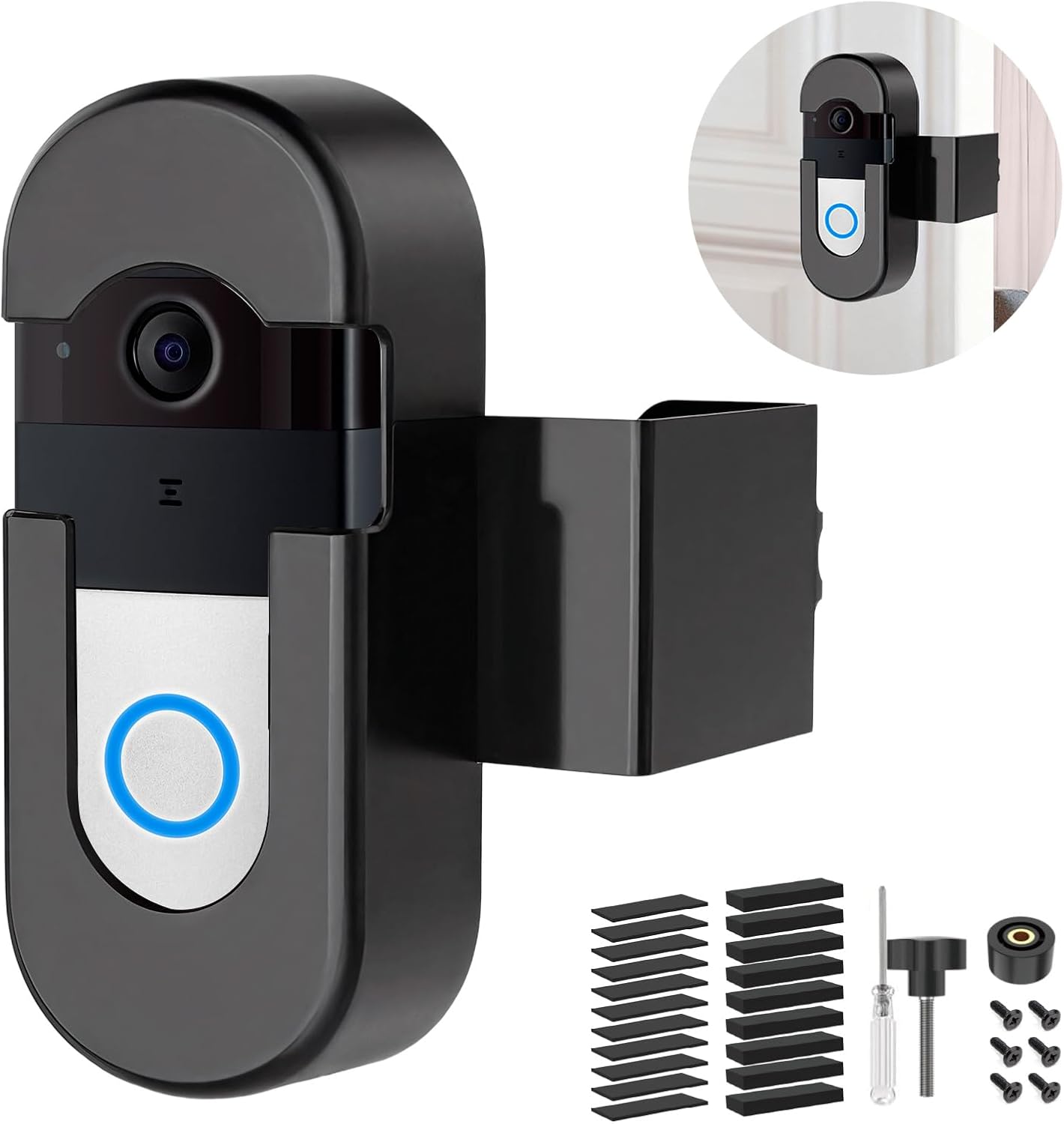 Anti-Theft Video Ring Doorbell Mount, Compatible with Video Doorbell, No Drill Adjustable Mounting Bracket Holder for Wireless Doorbells in Apartments, Enhanced Protection Ring Camera Mount Bracket