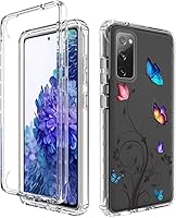 Vista 6 de Funda para Galaxy S20 FE 5G, SM-G781U con protector de pantalla de vidrio templado, diseño floral de cuerpo completo, carcasa rígida + funda de TPU
