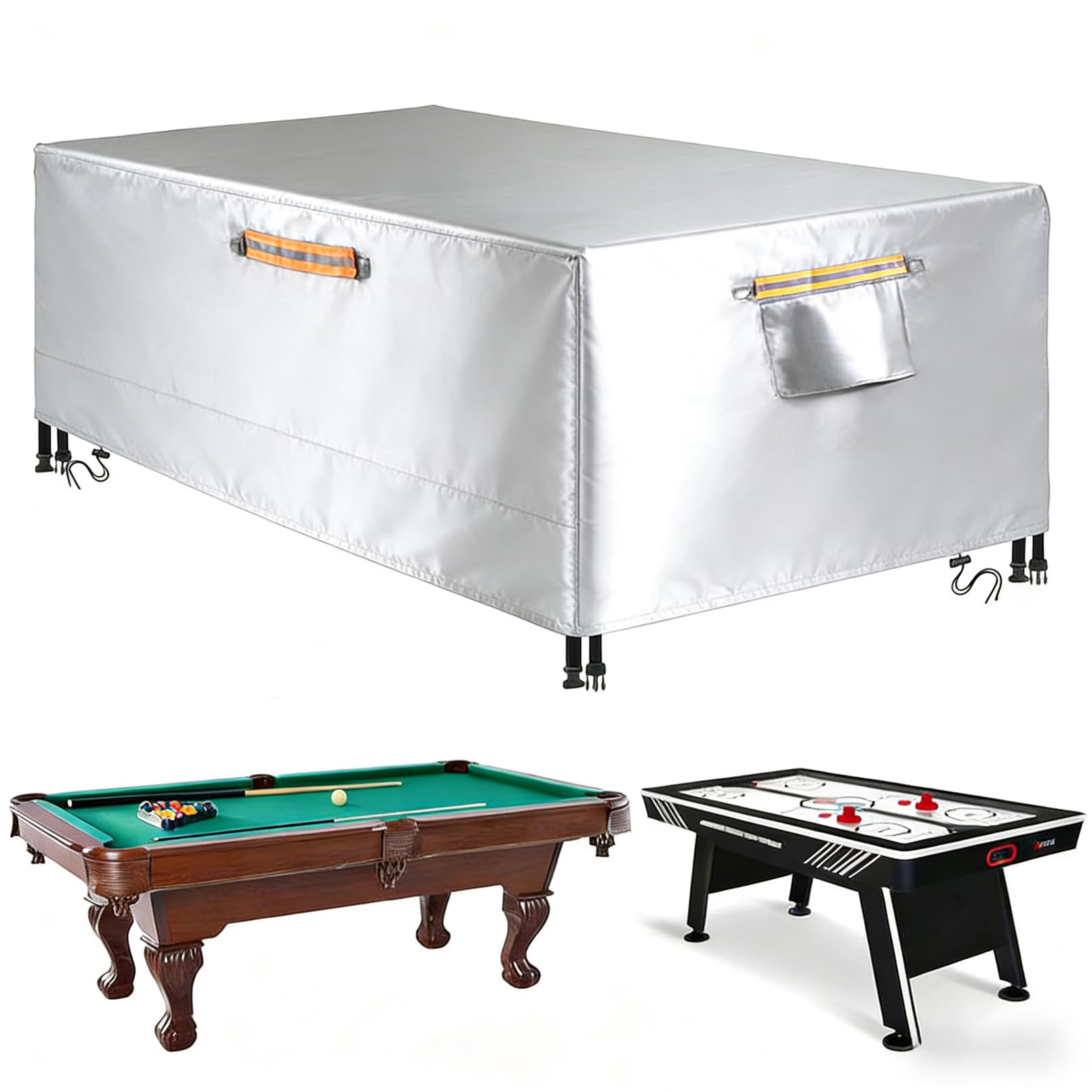 Copertura per Tavolo da Biliardo Impermeabile e Resistente in Tessuto Oxford 600D, Impermeabile e antistrappo per Tavolo da Biliardo da 6/6,5/7/7,5/8/8,5/9 Piedi,Argento,6.5FT