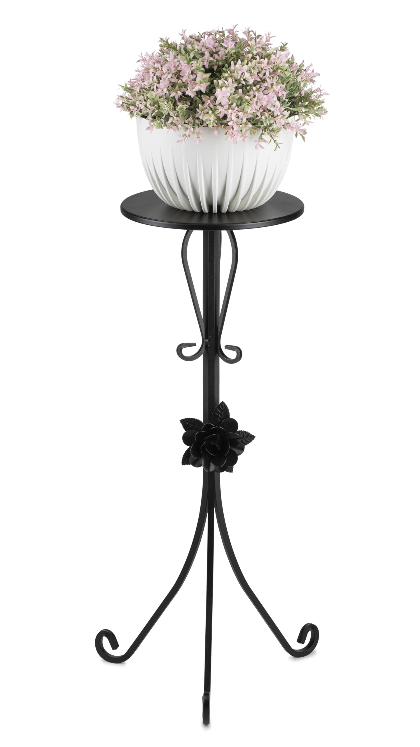Portavaso rotondo in metallo, altezza 75 cm, realizzato a mano, in metallo, con elementi decorativi, supporto per fiori per il soggiorno e la camera da letto