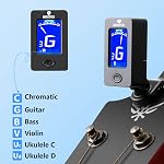 Guitar Tuner and Guitar Capo Set, Clip-On Tuner Digital Electronic Tuner Acoustic with LCD Display for Guitar, Bass, Violin, Ukulele, Banjo (Tuner+Cpao) (Tuner + Capo)