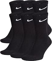 Nike Unisex Everyday Cushioned Training Crew Socks 6-Pack Black/White Medium - All-Day Comfort & Support