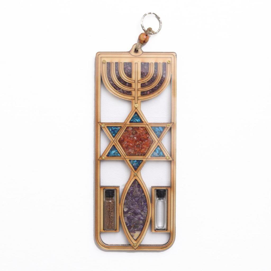 Home Blessing - Messianic Seal of Jerusalem Symbol with the Star Of David and Menorah (Wooden Wall Hanging)