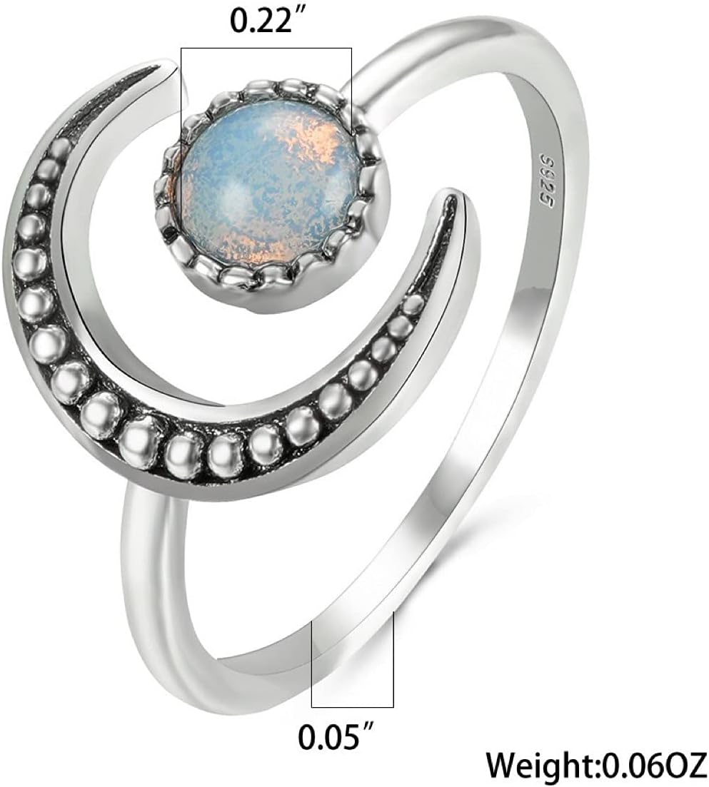 OIDIMS Created Moonstone Crescent Moon Thin Eternity Rings for Womens Dainty Minimalist Stacking Finger Ring Open Adjustable Expandable Best Friend Birthday Xmas Jewelry Gift - Image 4