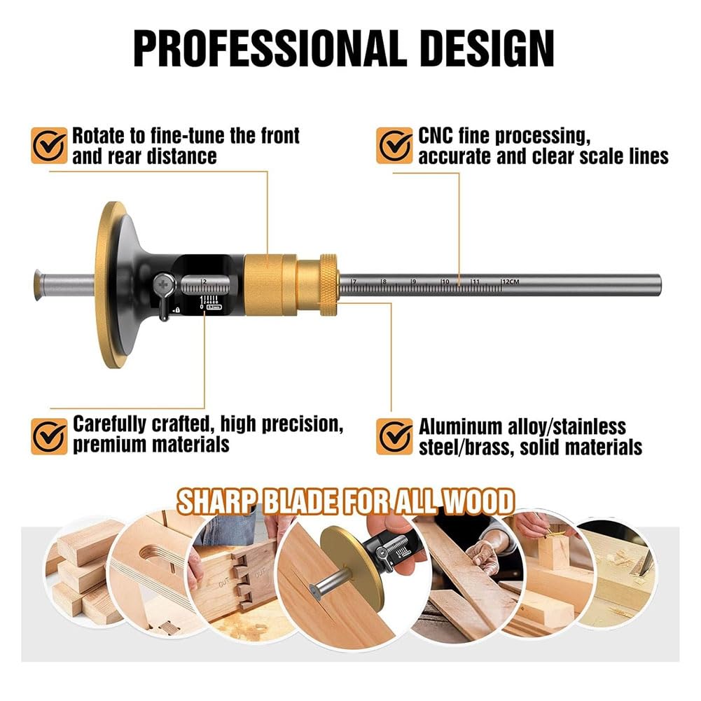 Precision Woodworking Marking Gauge – Aluminum Alloy, Dual Inch & MM Scale, For Parallel Lines, Mortise Measurement & Crafting