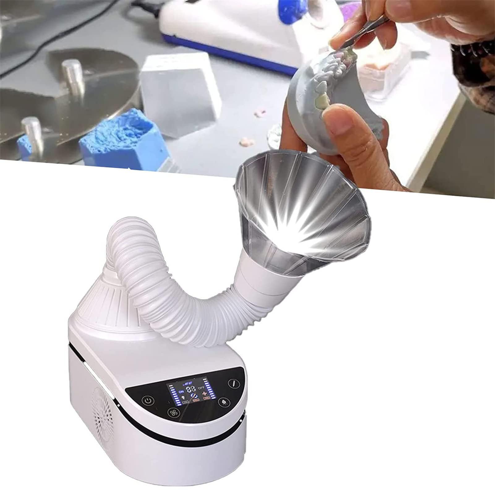 SenhE Aspiratore per Lucidatura Dentale, Aspirapolvere per Macinazione a velocità Regolabile con Lampada a LED, Design del Tubo di Aspirazione Retrattile per Laboratorio Odontotecnico