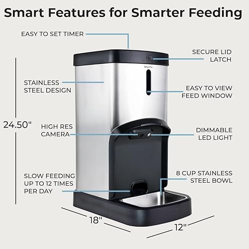 Miniatura 2 de SMARTFeeder - Comedero automático para perros y gatos de 20 litros, dispensador de alimentos para mascotas de acero inoxidable con aplicación Wi-Fi,