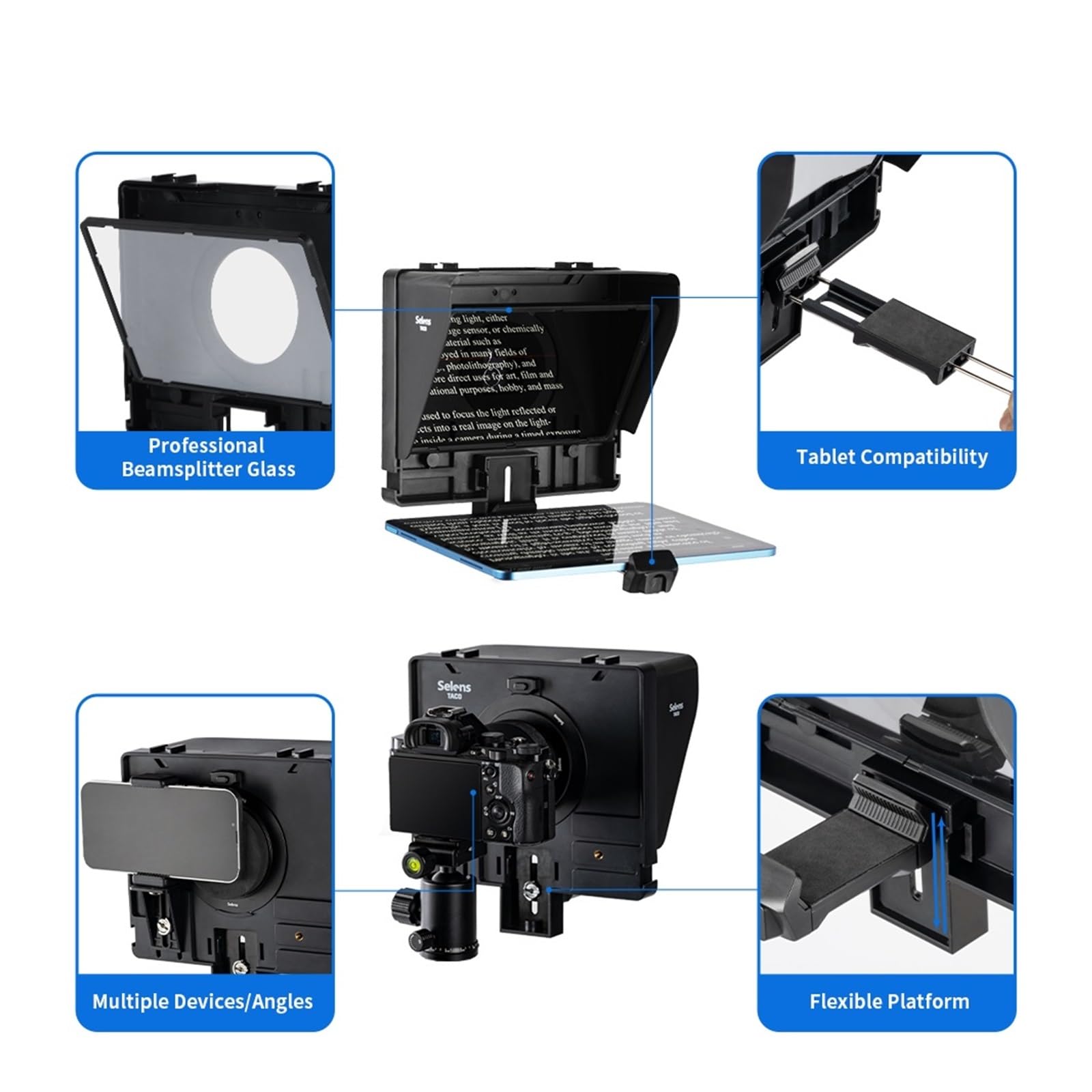 Teleprompter, T13 Smartphone/Kamera-Aufnahme-Streaming-Unterstützung for horizontale vertikale Aufnahmen, Online-Lehre Live-Streaming